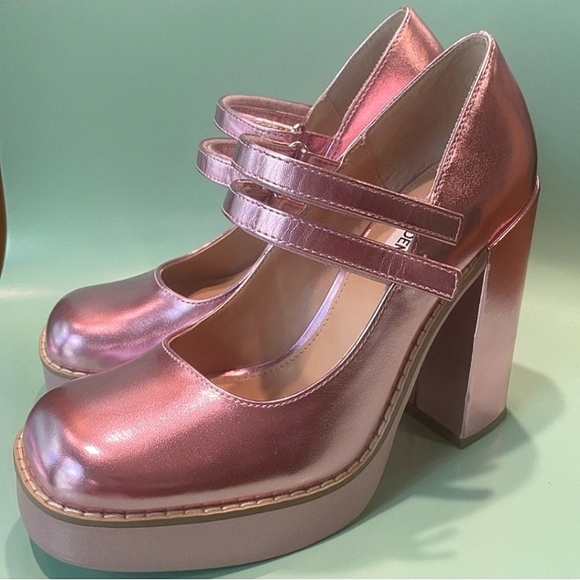 Steve Madden Twice Mary Jane Metallic Pink Platform Pumps Women's Sz 6.5 - Picture 5 of 7